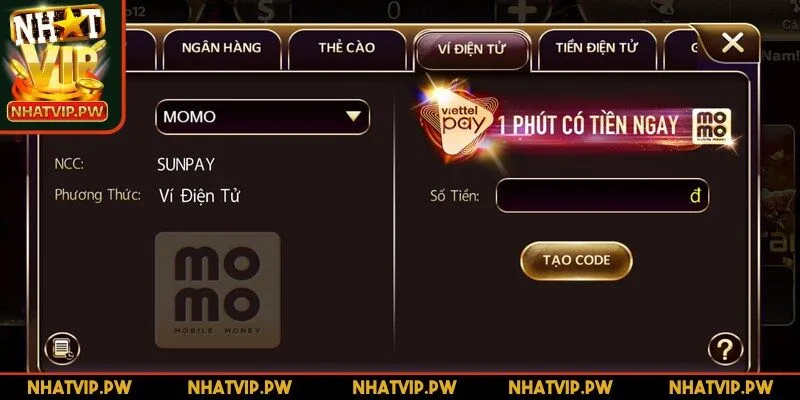 Quá trình nạp tiền Nhatvip diễn ra rất dễ dàng và siêu tốc